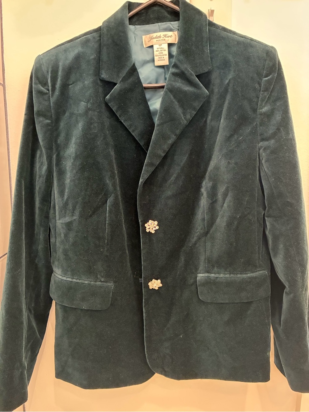 Judith Hart Petite Teal Velvet Blazer